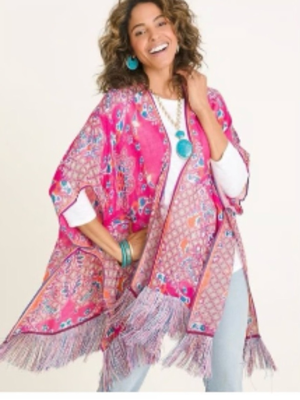 NWT Chico’s Fringe kimono open front topper size L - XL